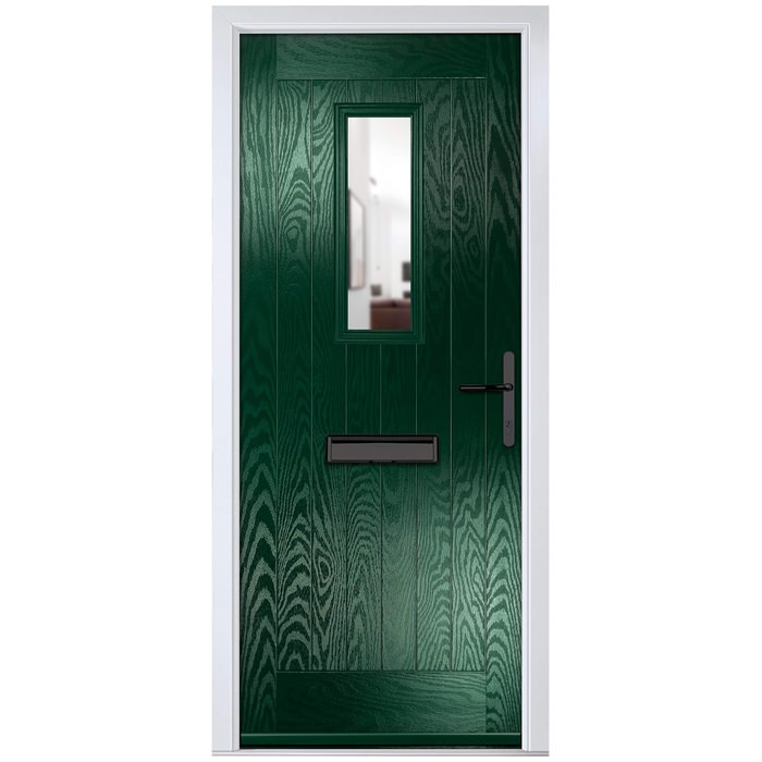 Crystal Sunningdale Left Hand External Door with 6 Panel and 1 Clear Glazed Light - Green