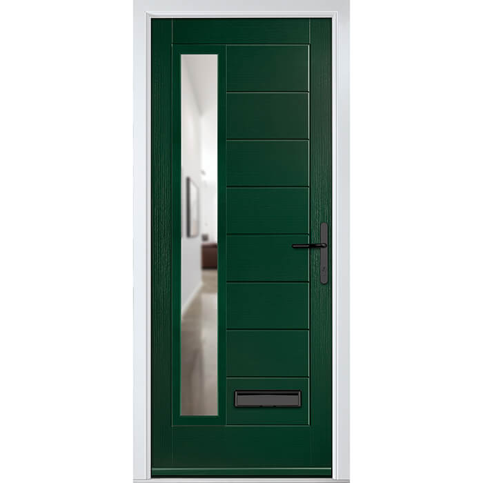 Crystal Monza Left Hand External Door with 8 Panel and 1 Clear Glazed Light - Green