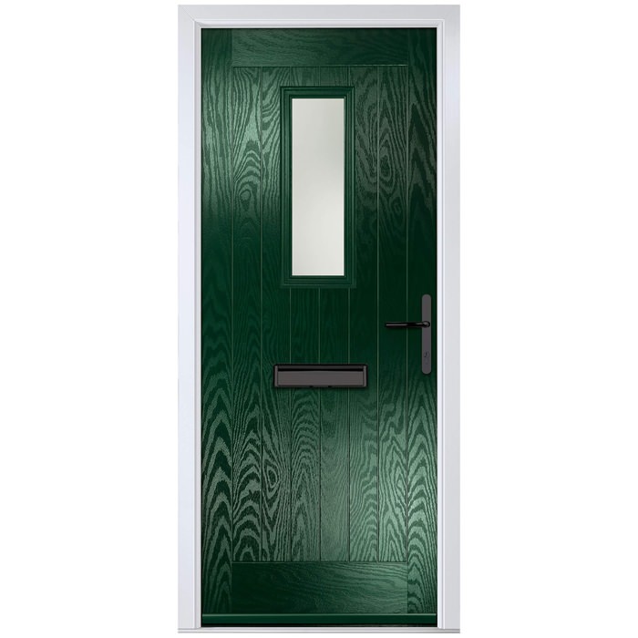 Crystal Sunningdale Left Hand External Door with 6 Panel and 1 Stipolytte Glazed Light - Green