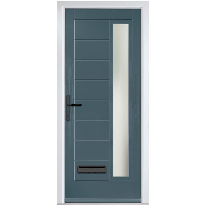 Crystal Monza Right Hand External Door with 8 Panel and 1 Stipolytte Glazed Light - Slate Grey