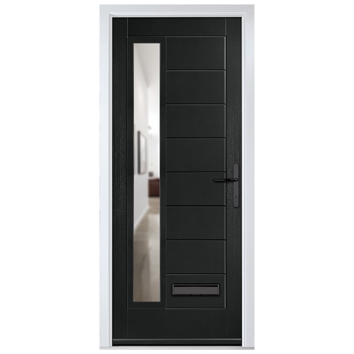 Crystal Monza Left Hand External Door with 8 Panel and 1 Clear Glazed Light - Black