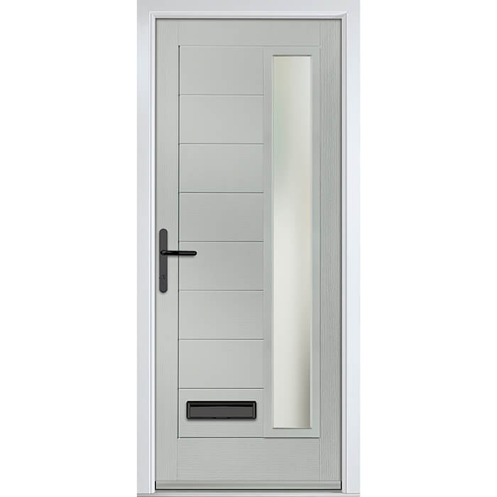 Crystal Monza Right Hand External Door with 8 Panel and 1 Stipolytte Glazed Light - Agate Grey