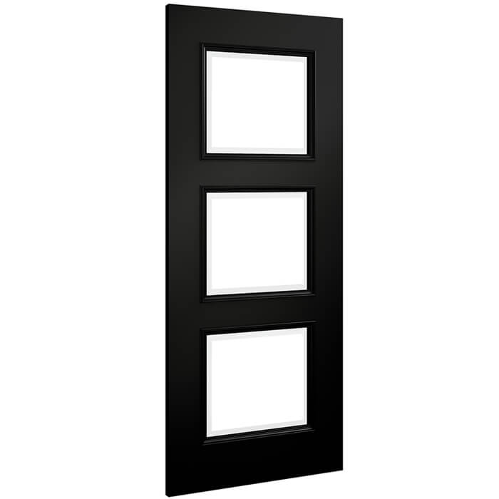 Deanta Trinity Internal Door with 3 Clear Glazed Light - Prefinished Black