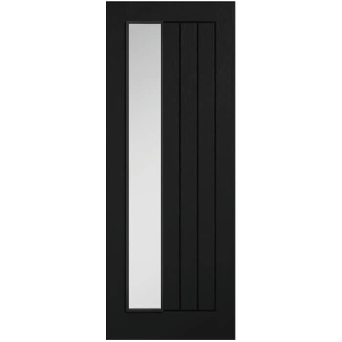 P M Mendes Mexicano Internal Door with 3 Panel and 1 Clear Glazed Light - Prefinished Black Oak