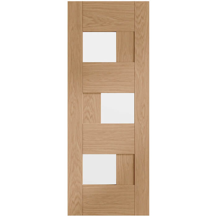 XL Joinery Perugia Internal Door with 7 Panel and 3 Clear Glazed Light - Prefinished Oak