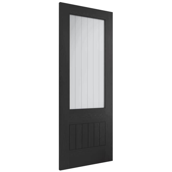 XL Joinery Suffolk Laminate Internal Door - 6 Panel - 1 Clear Etched Glazed Light - Prefinished Black