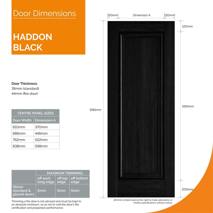 JB Kind Haddon Internal Door with 1 Panel - Prefinished Black